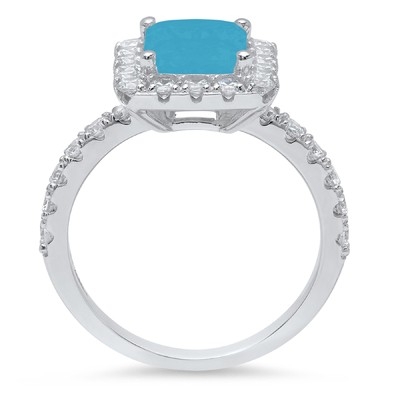 Pre-owned Pucci 3.90 Ct Emerald Halo Turquoise Stone Promise Bridal Wedding Ring 14k White Gold