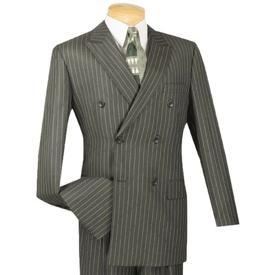 VINCI Men's Gangster Pinstripe Double Breasted 6 Button Classic Fit Suit NEW