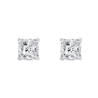 Pre-owned Shine Brite With A Diamond 6 Ct Princess Cut Earrings Studs Real Solid 14k White Gold Push Back Basket In White/colorless