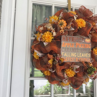 Handmade Fall Deco Mesh Wreath -  Approximately 23