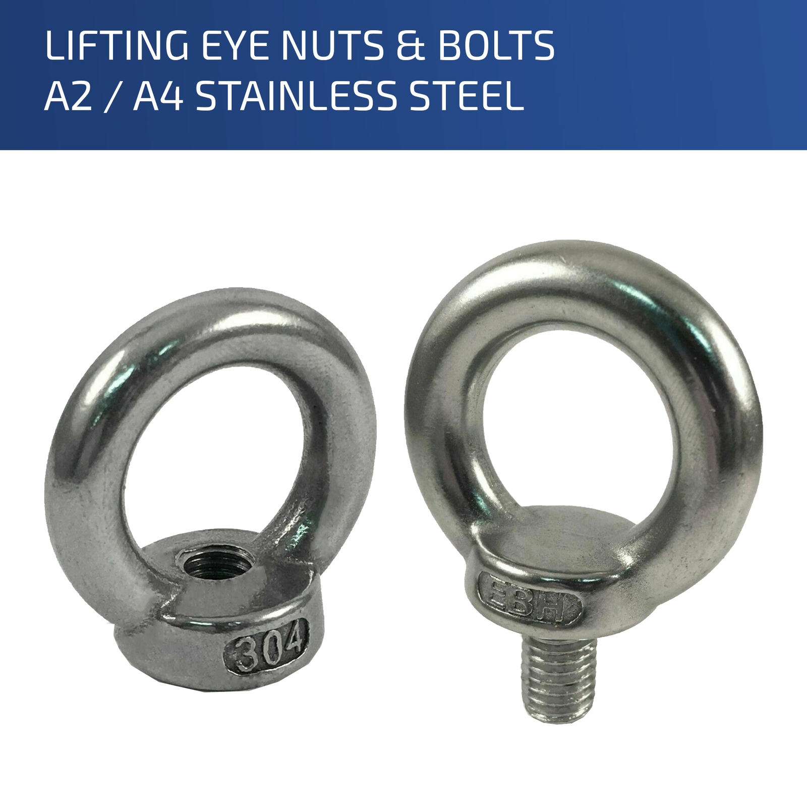 M6 M8 M10 M12 M16 M20 M24 M30 LIFTING EYE NUTS & BOLTS A2/A4 STAINLESS STEEL