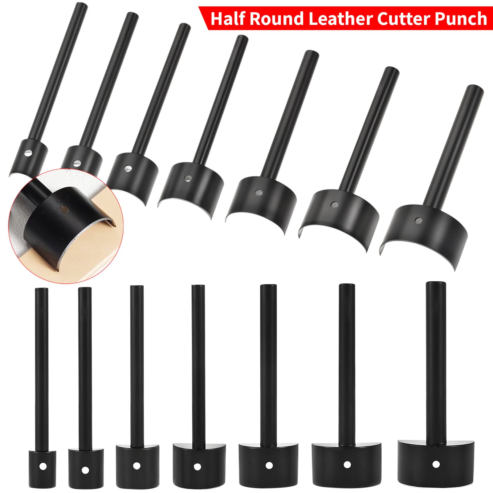 Leather Punch Tool Black Half-round Hole Hollow Hole Cutter Stainless Steel Tool