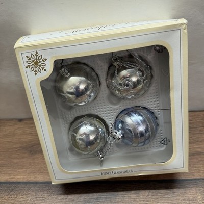 Echtglas Weihnachtskugeln silber Set 4 Stück OVP Glas Glass Deko Vintage Sammler