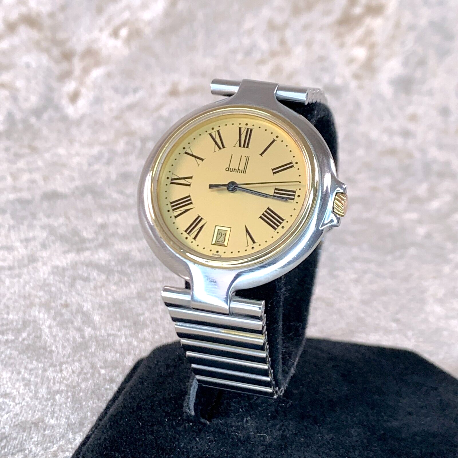 Vintage Dunhill Watch 36 mm Mens Stainless Steel Gold Face