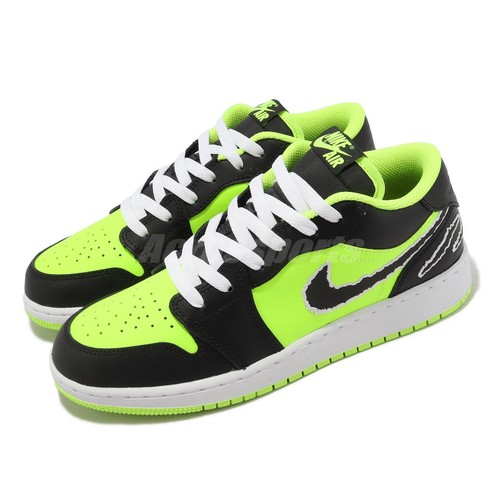 

Nike Air Jordan 1 Low SE GS Black Cat Volt Green Kids Women AJ1 Shoes DX6666-701, Зеленый, Air Jordan 1 Low Se Gs