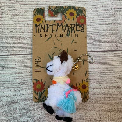 Llama Keychain with Colorful Collar and Decorative Back Made with Knit String