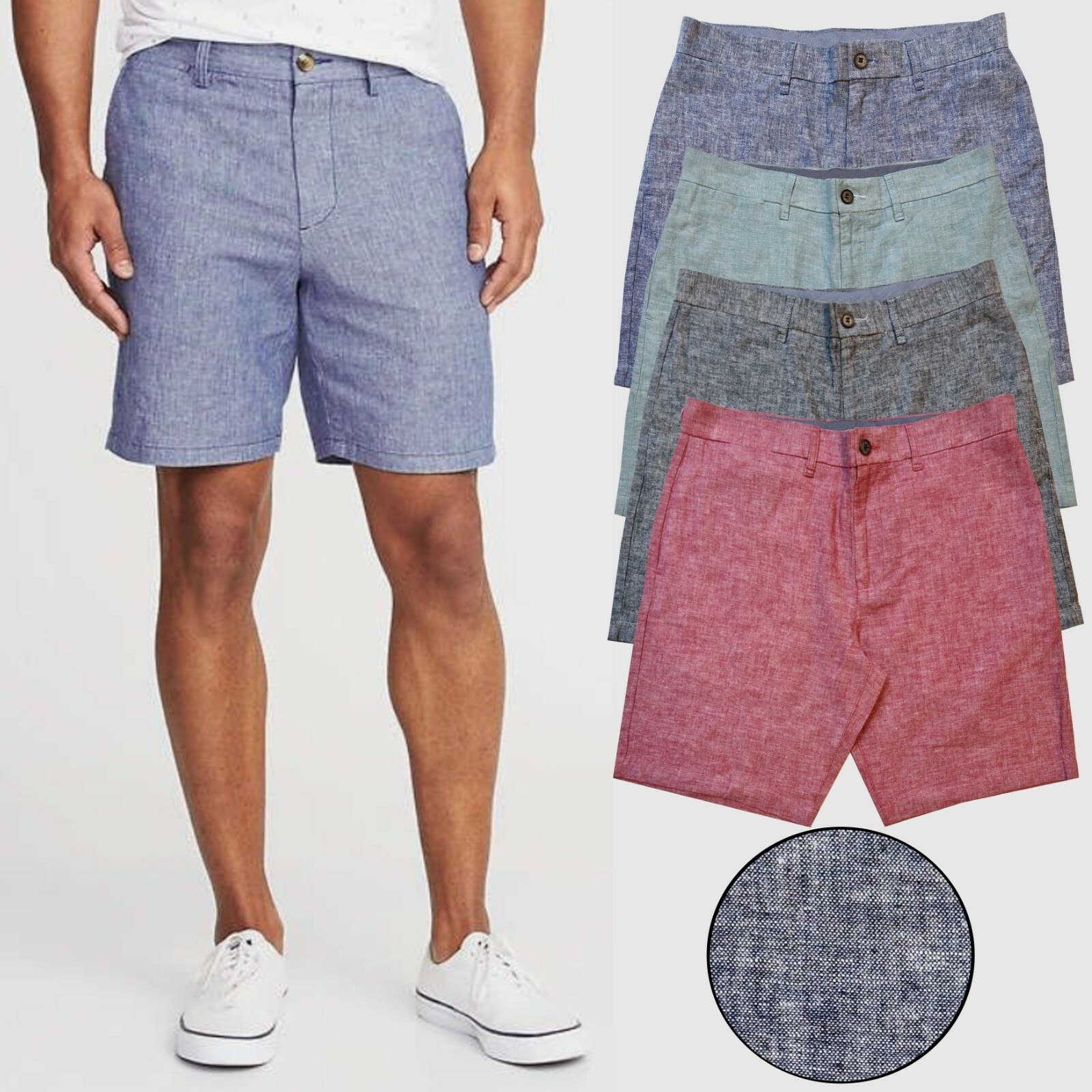 Ex Brand Mens Shorts Oxford Cotton Linen Blend Chino Half