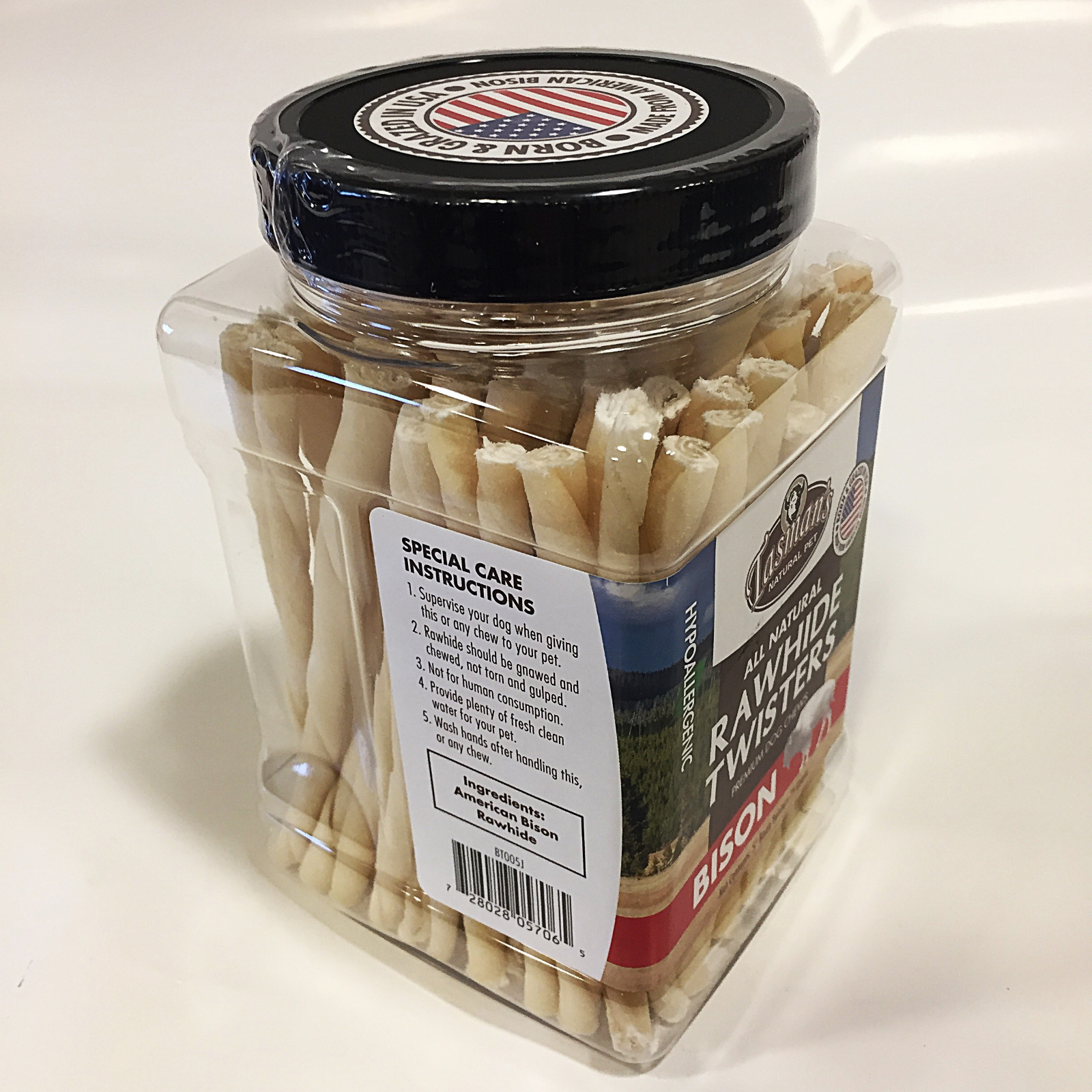 Premium American Buffalo Bison Rawhide Chews - 5" Twisters  | 75 Count Jar |