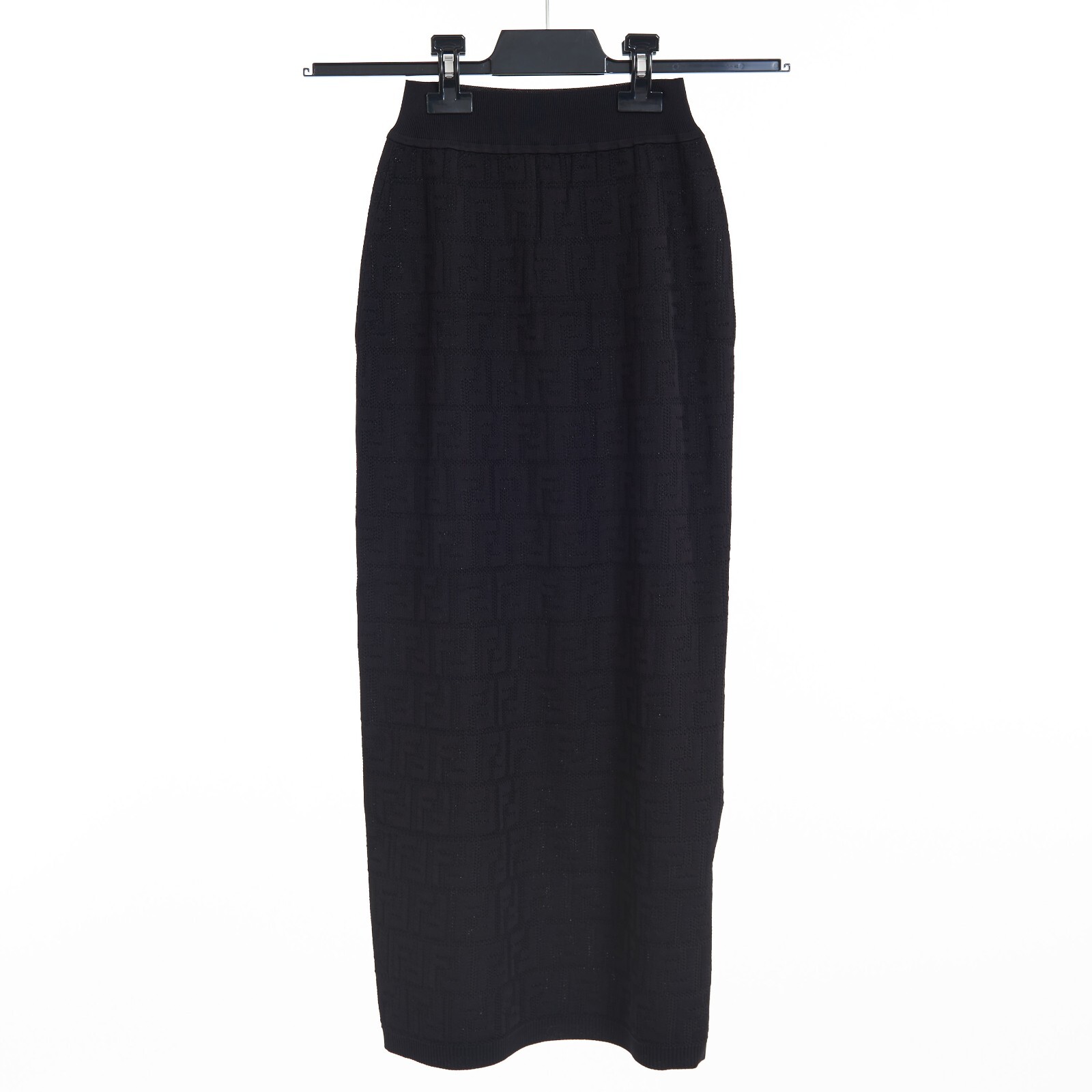 Pre-owned Fendi 1190$ Black Midi Skirt With Ff Motif Inlay