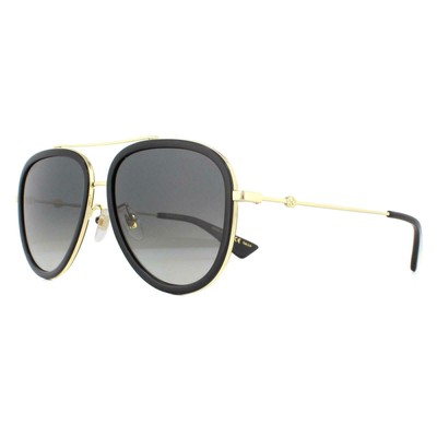 Pre-owned Gucci Gg0062s-011-57 Gold Black Sunglasses In Gray