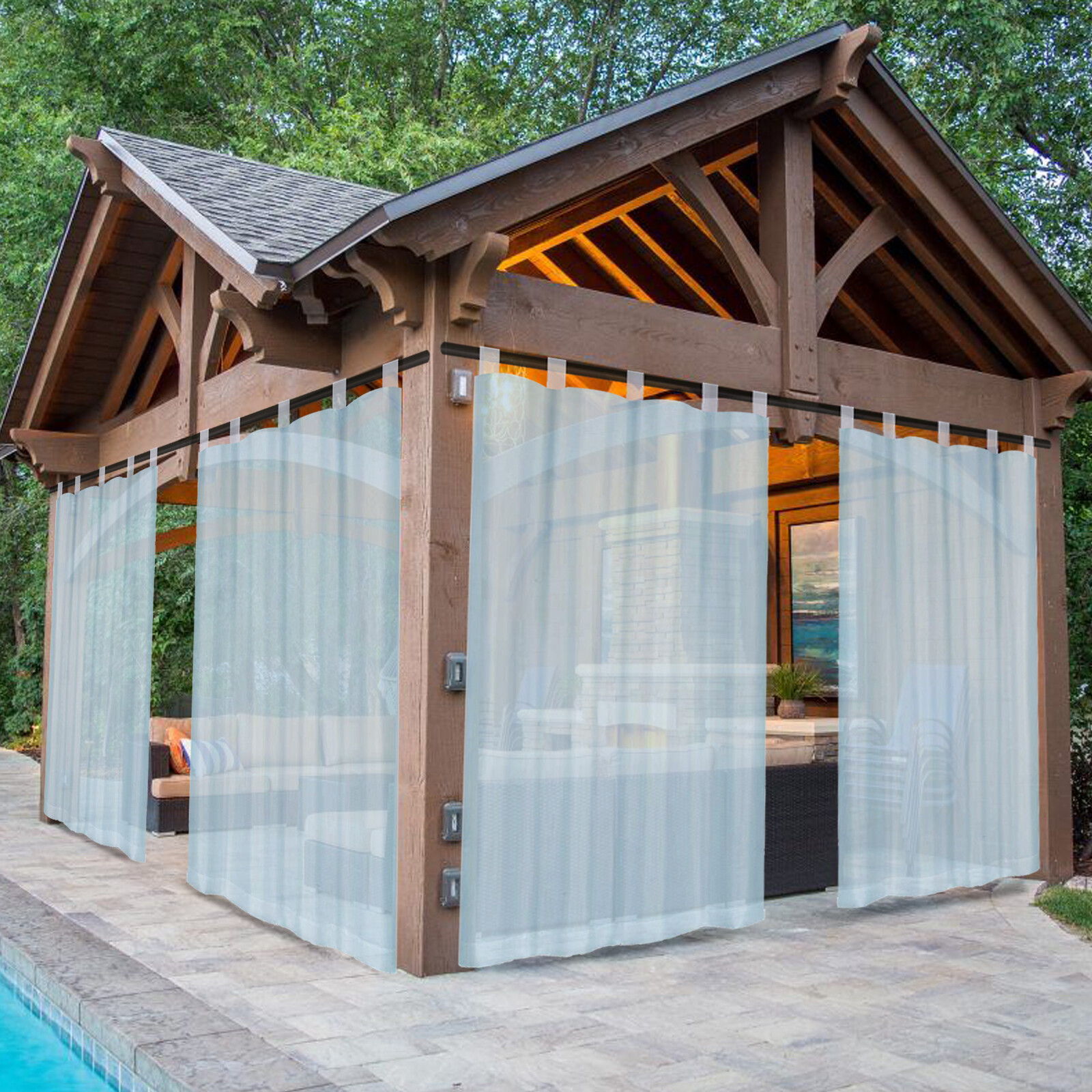 Waterproof Patio Sheer Curtains Outdoor Pegola Divider Window Screening Gauze