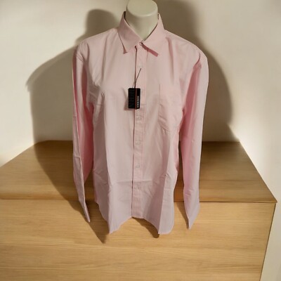 HISDERN LONG SLEEVE BUTTON FRONT DRESS SHIRT Men's Size L-  17 Pink  NEW