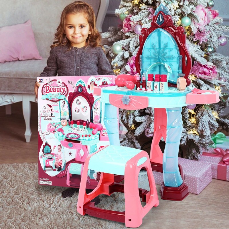 Vanity Beauty Dresser Table Pretend Play Set Makeup Accessories Toddler Kids Toy