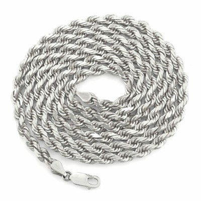 NURAGOLD 10K WHITE GOLD MENS 5MM ITALIAN DIAMOND CUT ROPE CHAIN LINK PENDANT NECKLACE 28"
