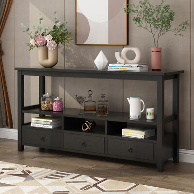 Rustic Console Table w/3 Drawers & Storage Shelve Livingroom Entryway Sofa Table