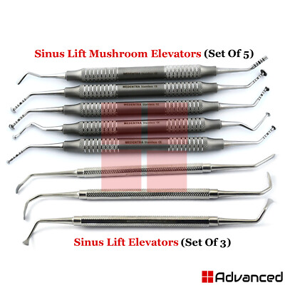 8Pcs Sinus Lift Elevators Mushroom Implant Oral Surgery Bone Curettes Periosteal