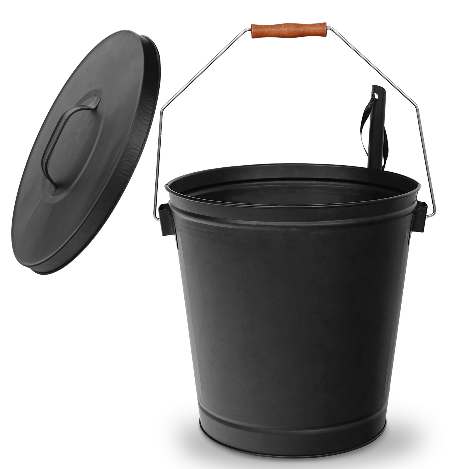 Fireplace Ash Bucket Black Metal With Shovel Lid Cover Stove Sturdy  Fire Pits