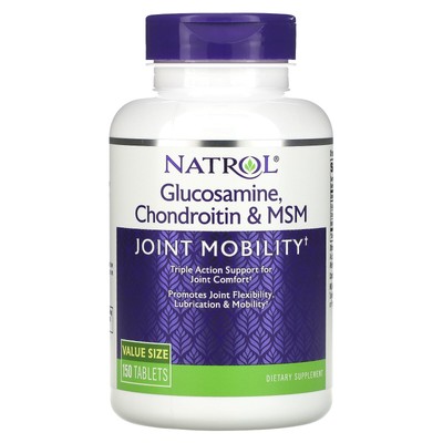Natrol Глюкозамин Хондроитин МСМ 150 таблеток без яиц, без рыбы, без молока,