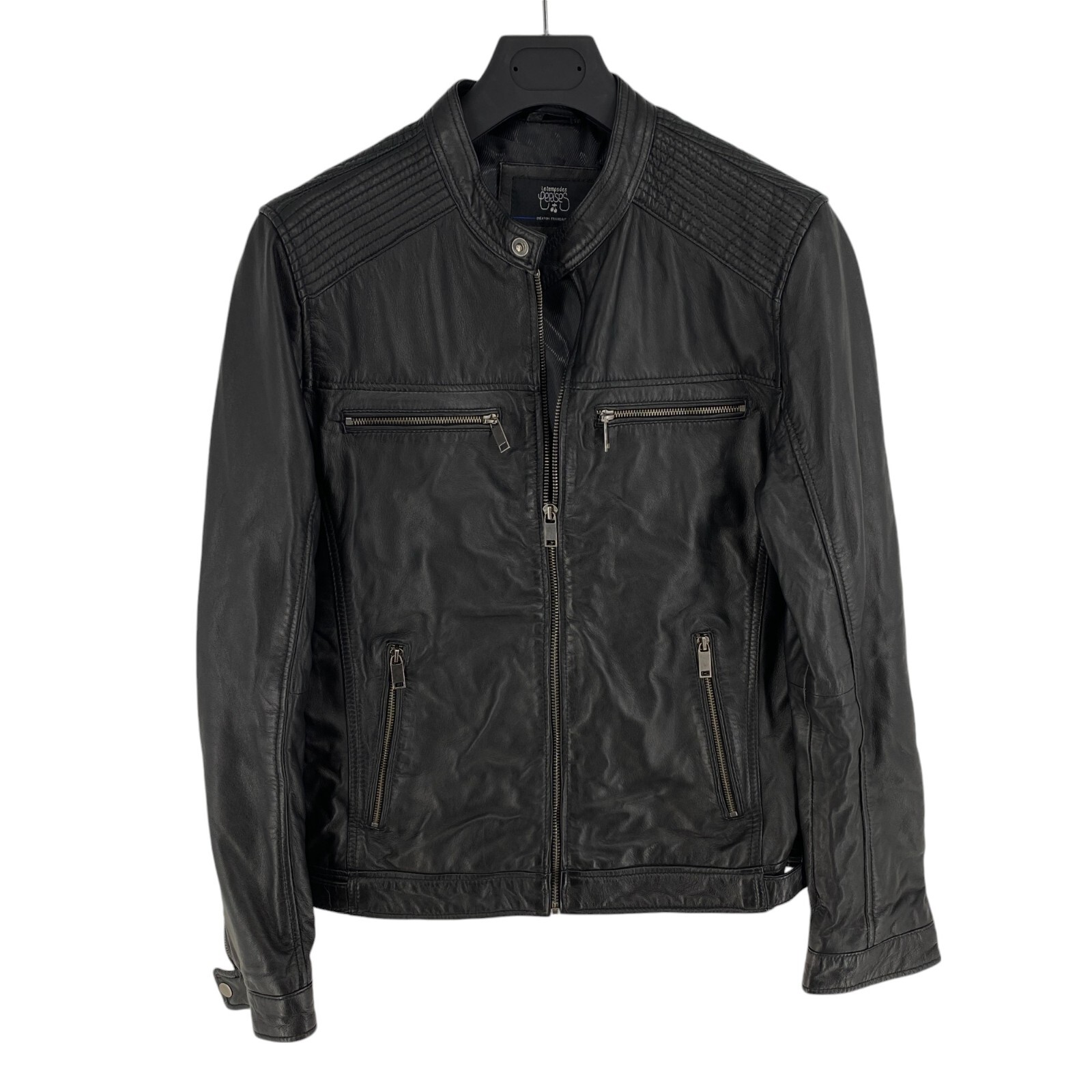 Le Temps Des Cerises Men Black 100% Leather Biker Jacket