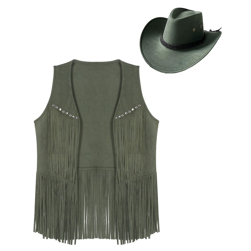Hippie Kostüm Damen Set 60er 70er - Cowgirl Western Kleidung Mit Fransenweste