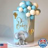 Elephant Cake Decoration with Mini Elephant Oh Baby Cake Topper Blue White Pearl Balls Hot Air Balloon for Baby Shower Boy Elephant Theme Birthday Party Supplies (BLUE)