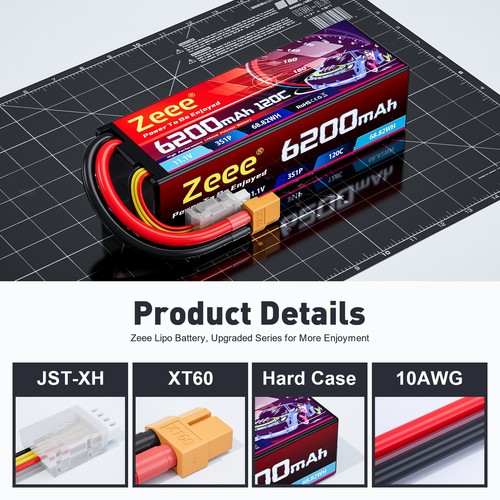 2x Zeee 11.1V 120C 6200mAh 3S Lipo Battery XT60 for 1/8 1/10 RC Car Tank Truck
