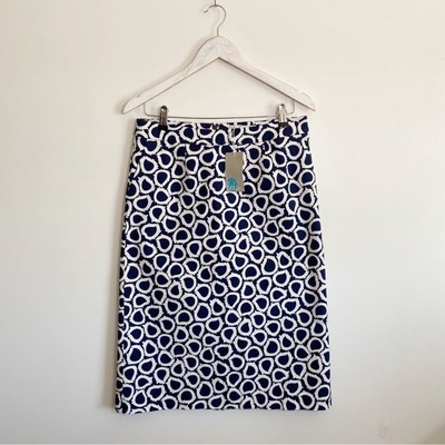 NWT BODEN Midi Length Pencil Skirt! Lined Women s 8 Navy Blue & White Bi-Stretch