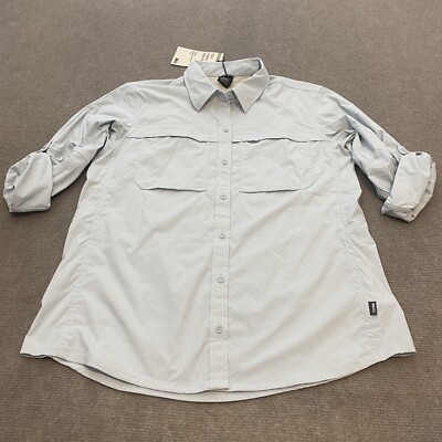 REI Co Op Sahara Shirt Womens M Performance Button Down Roll Tab Vapor Blue $65