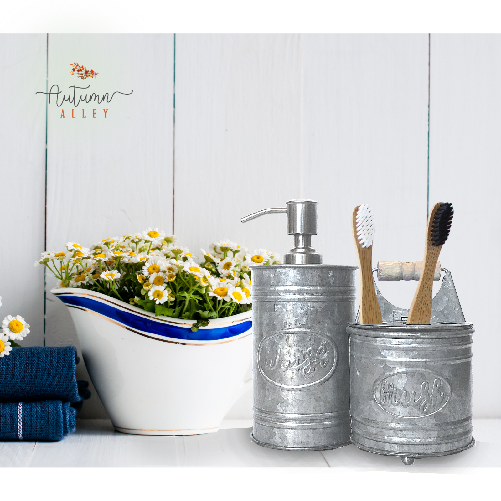 Autumn Alley Galvanized Farmhouse Soap Dispenser Rustic Bathroom Accessories Set