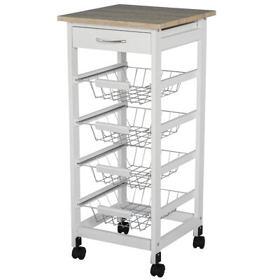 32.25'' Wooden Rolling Kitchen Storage Cart on 360° Swivel Wheels Ample Storage