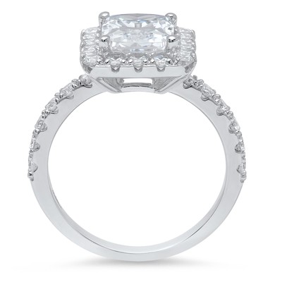 Pre-owned Pucci 4.0ct Simulated Diamond Emerald Round Halo Statement Promise Ring 14k White Gold In White/colorless
