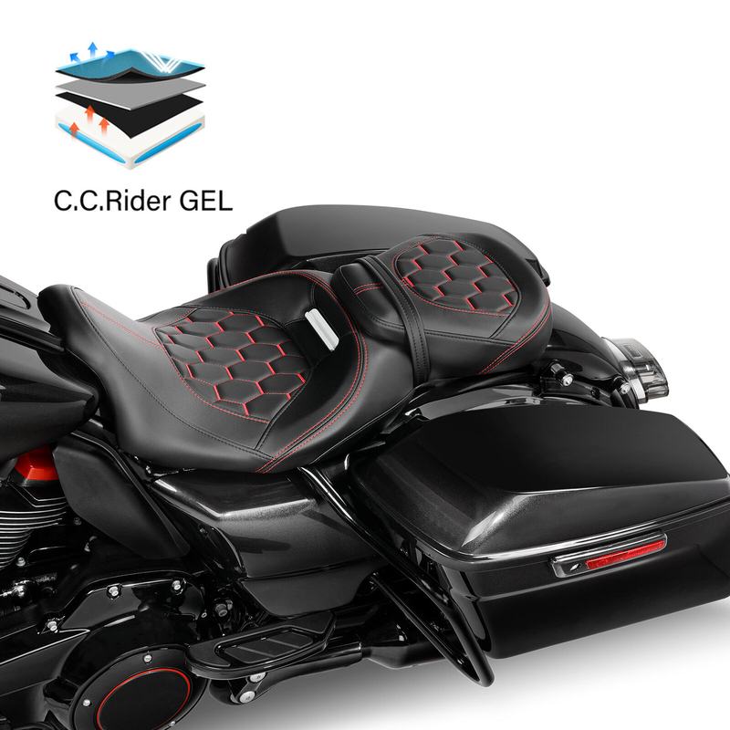 AdvanBlack Harley Touring Seat By SIK Baggers - For '09-'23 Road King, Street Glide, Electra Glide, G-el-L-ab Cushion, Green Stitching - View #4