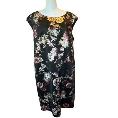 Connected Apparel Womens Plus Size 18W Floral Dress Wine Polyester Spandex NEW