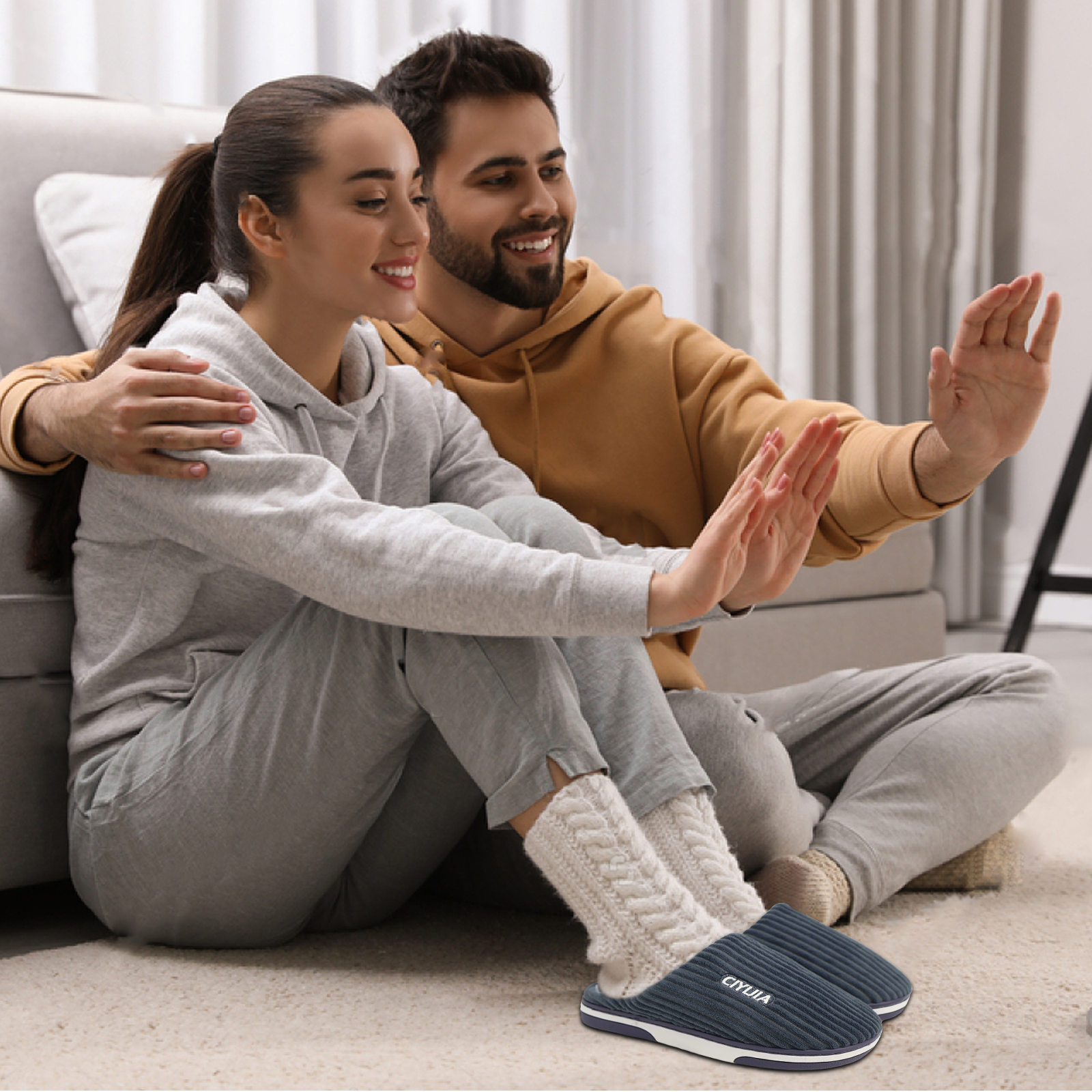 Women Mens House Slippers Indoor Shoes Casual Snow Soft Non-Slip Edge Home Shoes