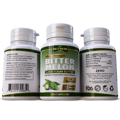  BITTER MELON PILLS LOWER CHOLESTEROL BLOOD SUGAR GLUCOSE WEIGHT SUPPORT 60 CAPS