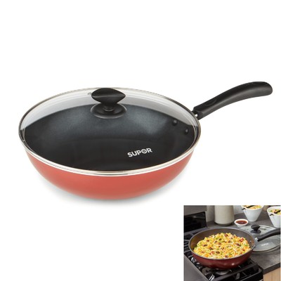 Non Stick 30cm NS Aluminum Wok Frying Pan Deep Stir Fry Pan with Glass Lid