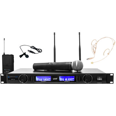 Technical Pro Professional Dual UHF Wireless Microphone Lapel & Headset System