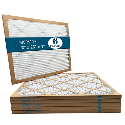 Furnace AC Air Filter MERV 13, 20'' x 25'' x 1'' (Pack of 6)