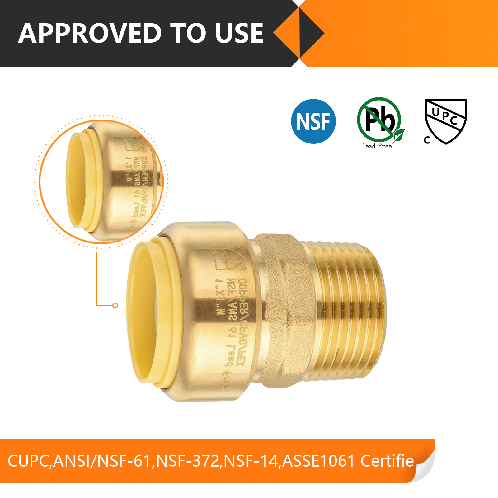 EFIELD (2 to100 Pack) 1" Push Fit × 1" Male Adapter Brass Fittings No Lead