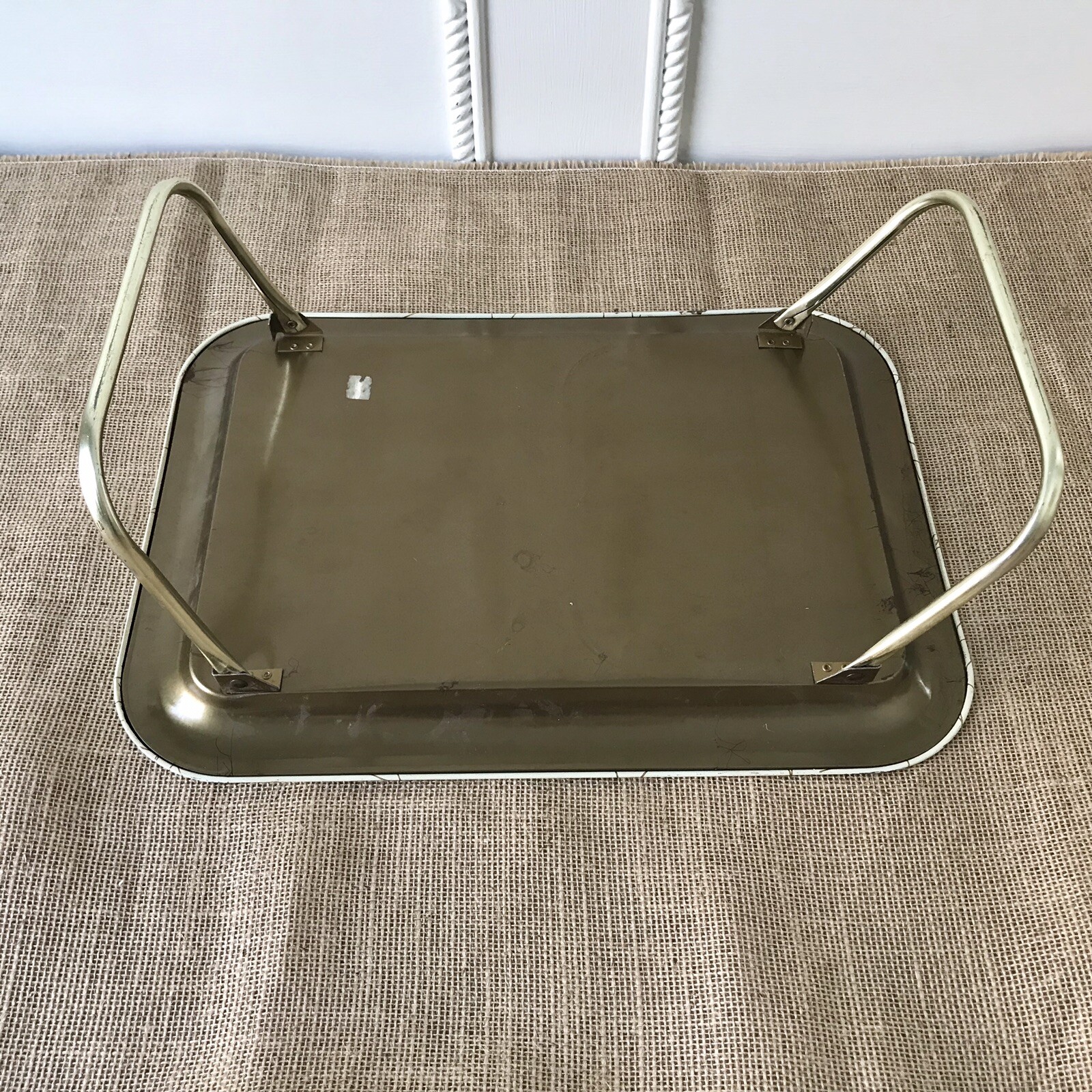 Vintage Metal TV Lap Tray Folding Legs Butterflies Mid Century