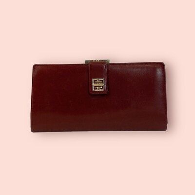 GIVENCHY Vintage Luxury Designer Burgundy Red French Purse Wallet GG Logo
