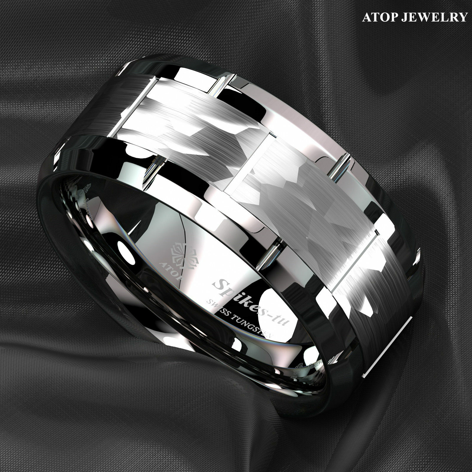 Silver Brushed Hammered Tungsten Carbide Ring for Men Wedding Band ATOP Jewelry
