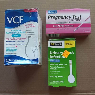 Lot of Womens Items: U-Check Pregnancy Test + Urinary Tract Infection + VCF Gel