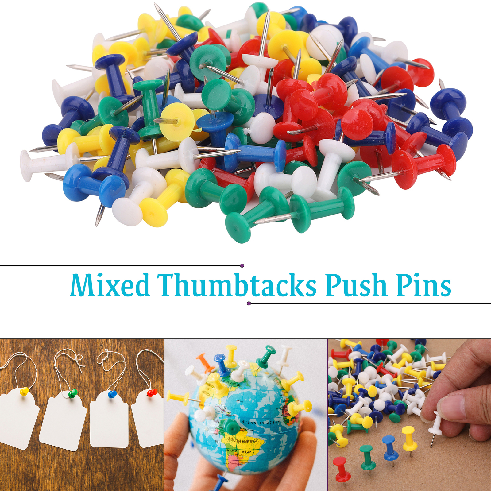 Coloured Push Pins Drawing Pins Thumb Tacks Notice Board Map Pins Mixed 100pcs