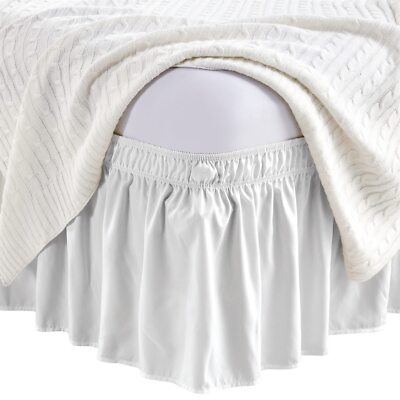 Elastic Bed Ruffle Skirt Elastic Elegant Wrap Ruffle Around Bed with 15inch Drop