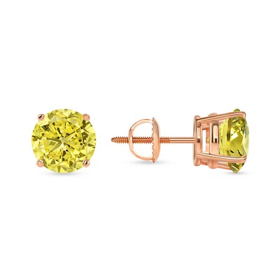 Pre-owned Shine Brite With A Diamond 5.50 Ct Round Cut Canary Earrings Studs Solid 14k Rose Gold Screw Back Basket In Pink