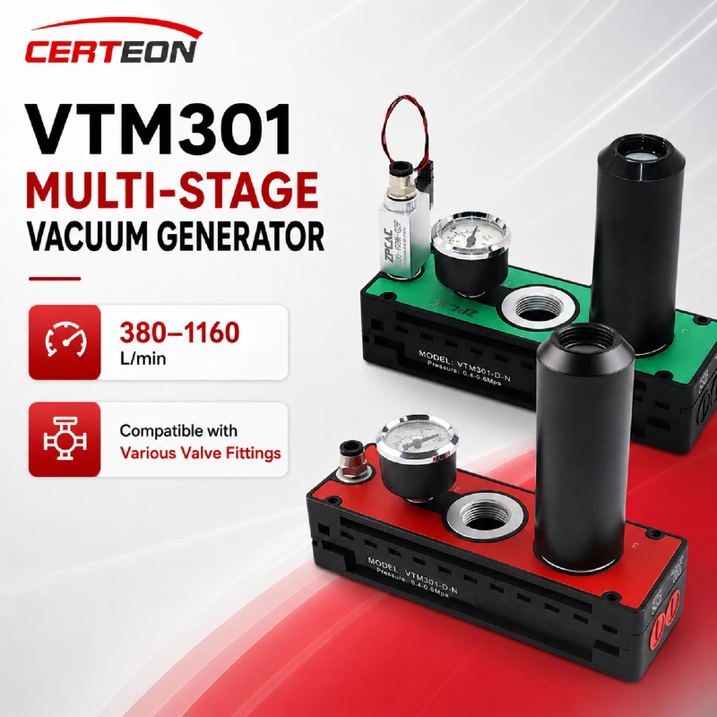 VTM301 Multi Stage Vacuum Generator 380-1160L/min High Vacuum Pneumatic Vacuum P