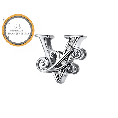 Calligraphic V Letter Charm For Bracelet, V Letter Charm, Letter Charm