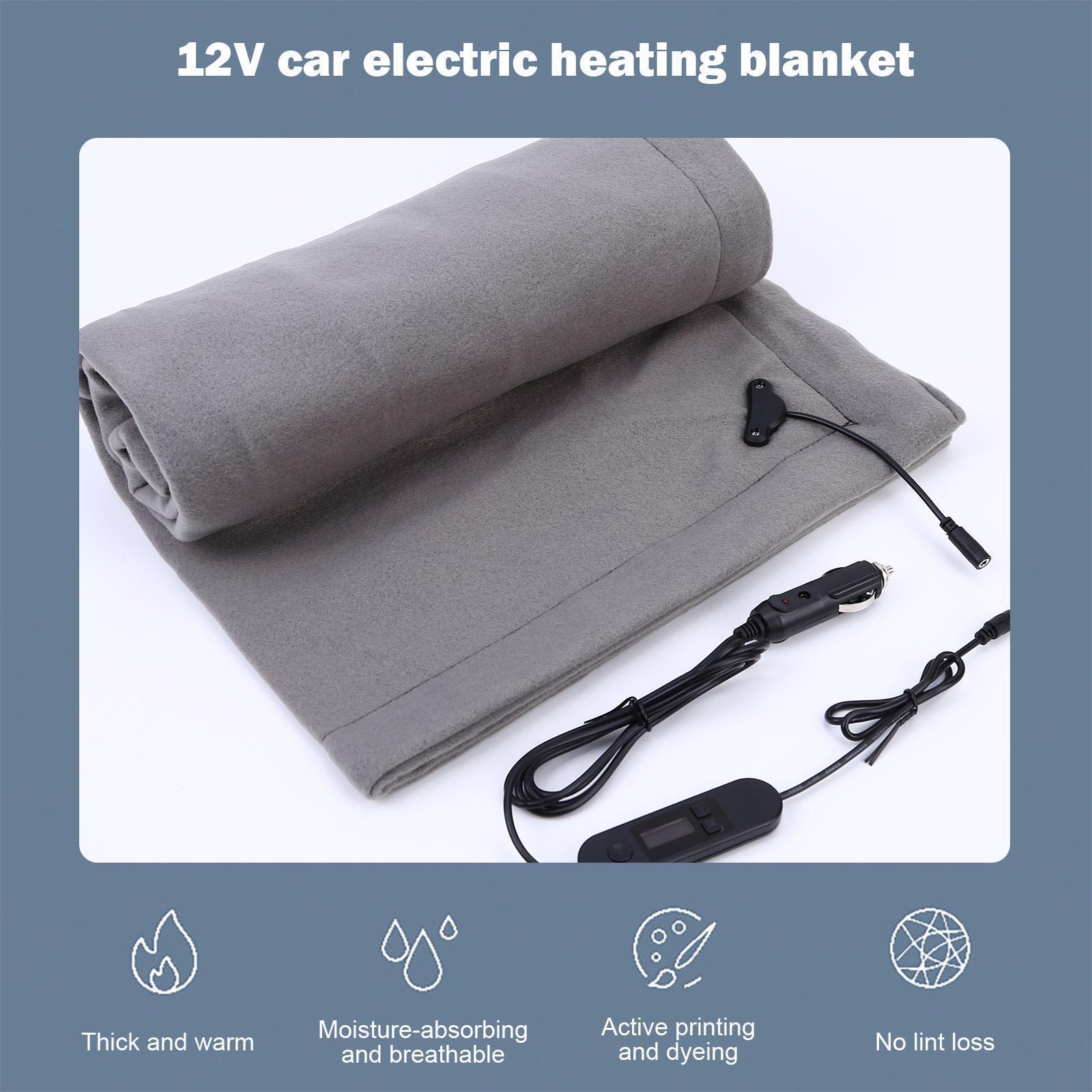 Electric Car Blanket Heated Fleece Travel Throw with Timer (Grey)