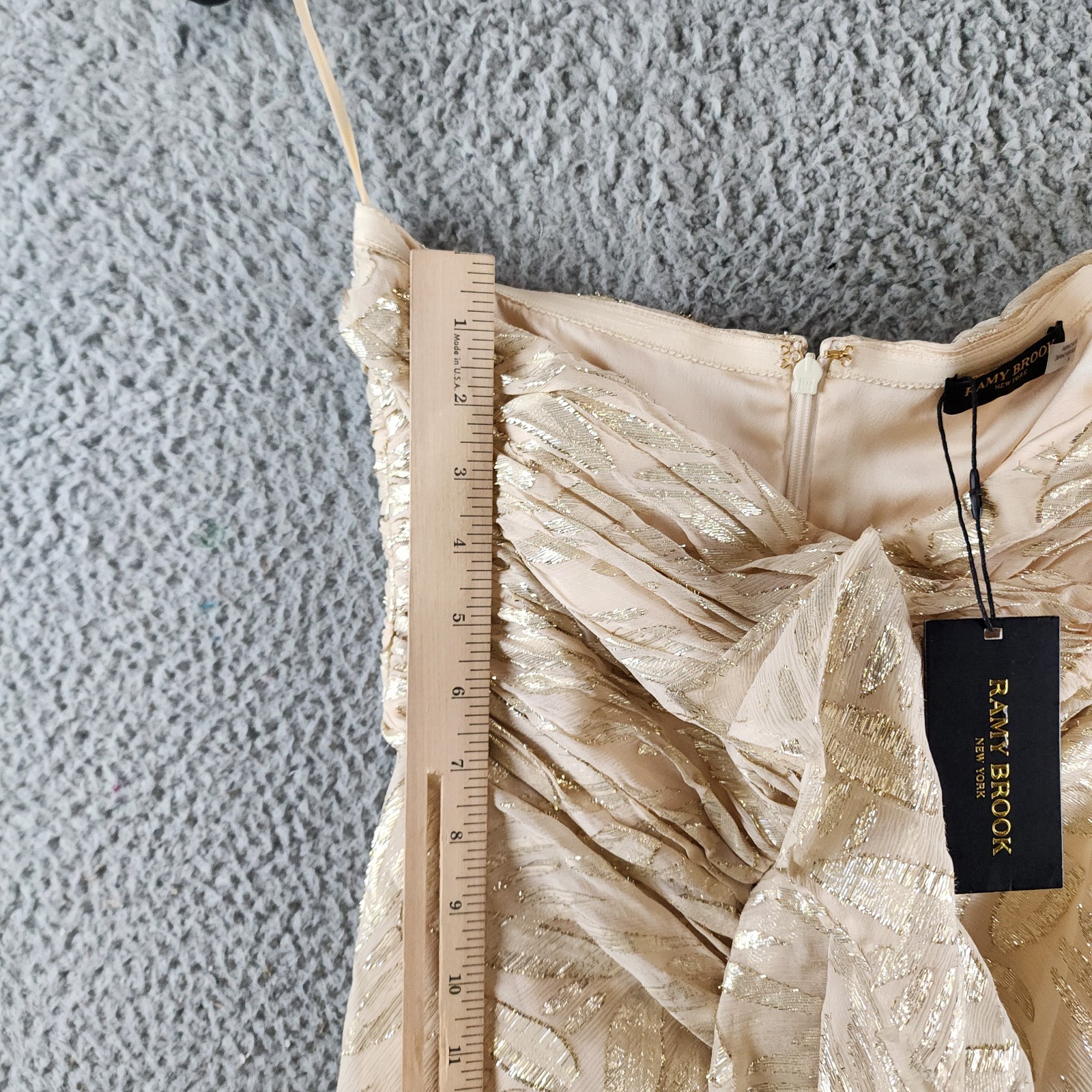 Ramy Brook Goldie Strapless Metallic Silk-Blend Dress Womens 4 Gold Ruffle Front - Picture 10 of 16